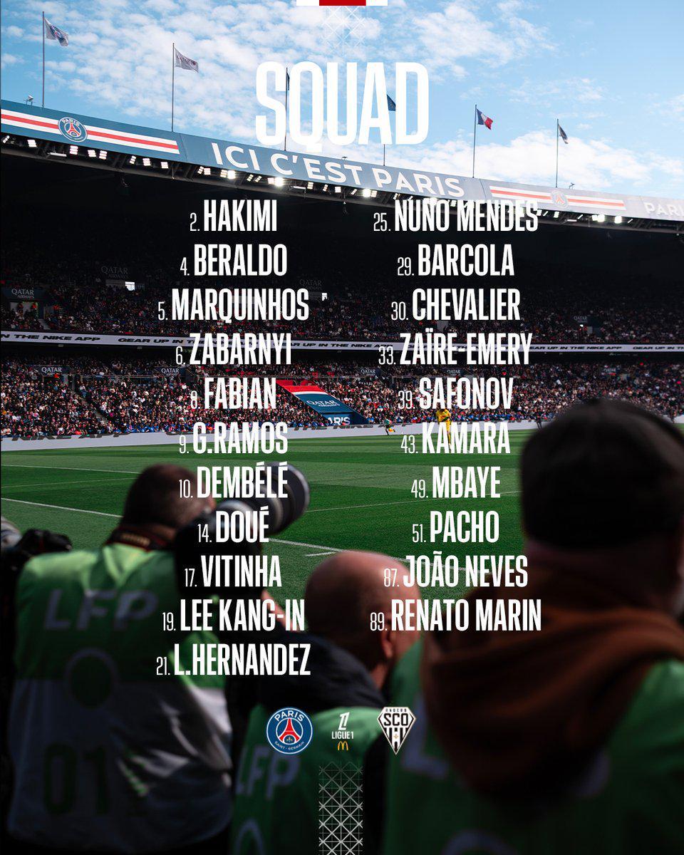 巴黎战昂热大名单：若昂-内维斯回归，KK、多纳鲁马缺席